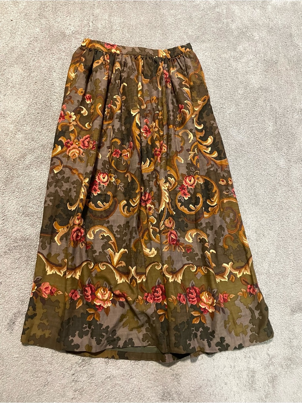 Vintage Linda Allard Ellen Tracy Skirt Womens 8 Wool Silk Floral Baroque Maxi